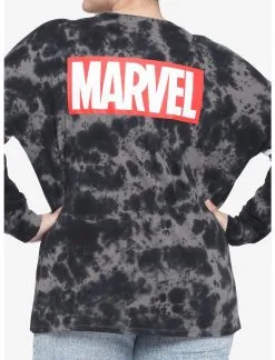 Sweaters And Cardigans Sales 17 HUNIVERS Her Universe Marvel Logo Tie-Dye Athletic Jersey Plus Size