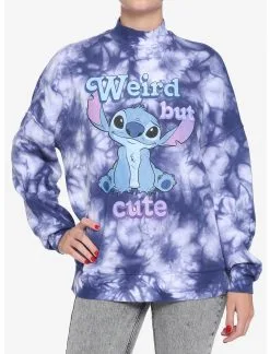 HUNIVERS Disney Lilo & Stitch Weird But Cute Wash Mock Neck Sweatshirt