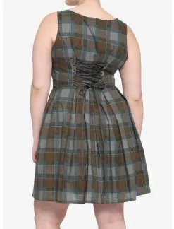 HUNIVERS Outlander Lace-Up Tartan Plaid Dress Plus Size -Sweaters And Cardigans Sales 16714682 av2