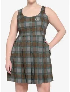HUNIVERS Outlander Lace-Up Tartan Plaid Dress Plus Size