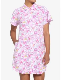 HUNIVERS Hello Kitty And Friends Pastel Collage Button-Up Dress