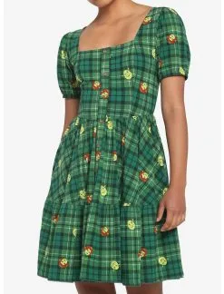 HUNIVERS Shrek Fiona Plaid Tiered Dress