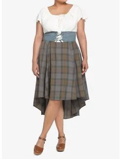 HUNIVERS Her Universe Outlander Tartan Lace-Up Hi-Low Dress Plus Size