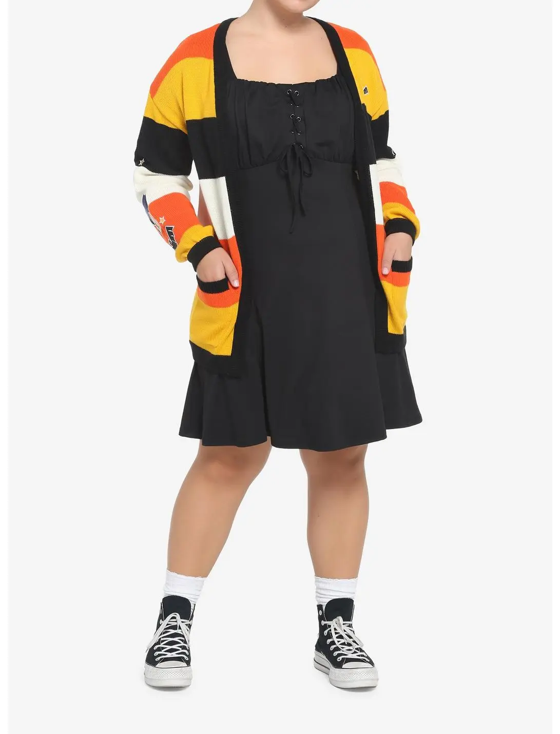 HUNIVERS Her Universe Disney Halloween Mickey Mouse Stripe Open Cardigan Plus Size Her Universe Exclusive 4 HUNIVERS Her Universe Disney Halloween Mickey Mouse Stripe Open Cardigan Plus Size Her Universe Exclusive - Image 2