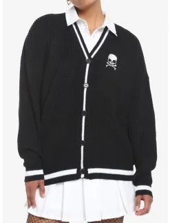 HUNIVERS Skull Embroidery Varsity Stripe Cardigan