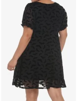 HUNIVERS Black Flocked Bats Babydoll Dress Plus Size -Sweaters And Cardigans Sales 18780411 av2