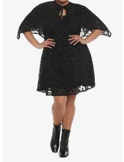HUNIVERS Black Flocked Bats Babydoll Dress Plus Size -Sweaters And Cardigans Sales 18780411 av3