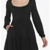 HUNIVERS Black Tiered Long-Sleeve Dress -Sweaters And Cardigans Sales 18780418 hi