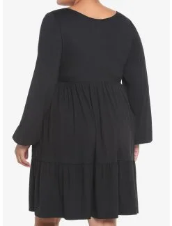 HUNIVERS Black Tiered Long-Sleeve Dress Plus Size -Sweaters And Cardigans Sales 18780426 av2