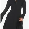 HUNIVERS Black Lace-Up Front Hooded Dress -Sweaters And Cardigans Sales 18780547 hi
