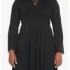 HUNIVERS Black Lace-Up Front Hooded Dress Plus Size -Sweaters And Cardigans Sales 18780555 hi