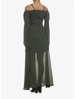 HUNIVERS Forest Green Chiffon Cold Shoulder Maxi Dress -Sweaters And Cardigans Sales 18780562 av2
