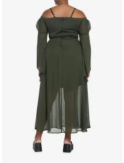 HUNIVERS Forest Green Chiffon Cold Shoulder Maxi Dress Plus Size -Sweaters And Cardigans Sales 18780570 av2