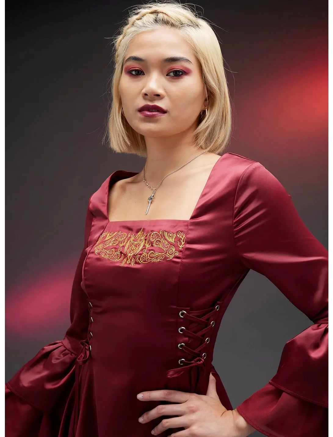 HUNIVERS House Of The Dragon Rhaenyra Targaryen Bell Sleeve Dress 7 HUNIVERS House Of The Dragon Rhaenyra Targaryen Bell Sleeve Dress - Image 5