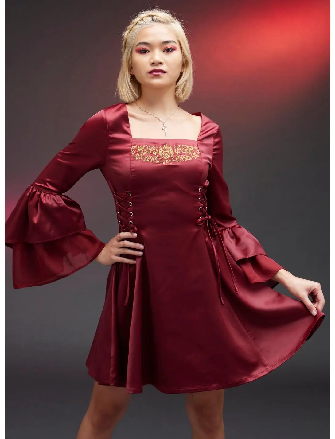 HUNIVERS House Of The Dragon Rhaenyra Targaryen Bell Sleeve Dress 3 HUNIVERS House Of The Dragon Rhaenyra Targaryen Bell Sleeve Dress