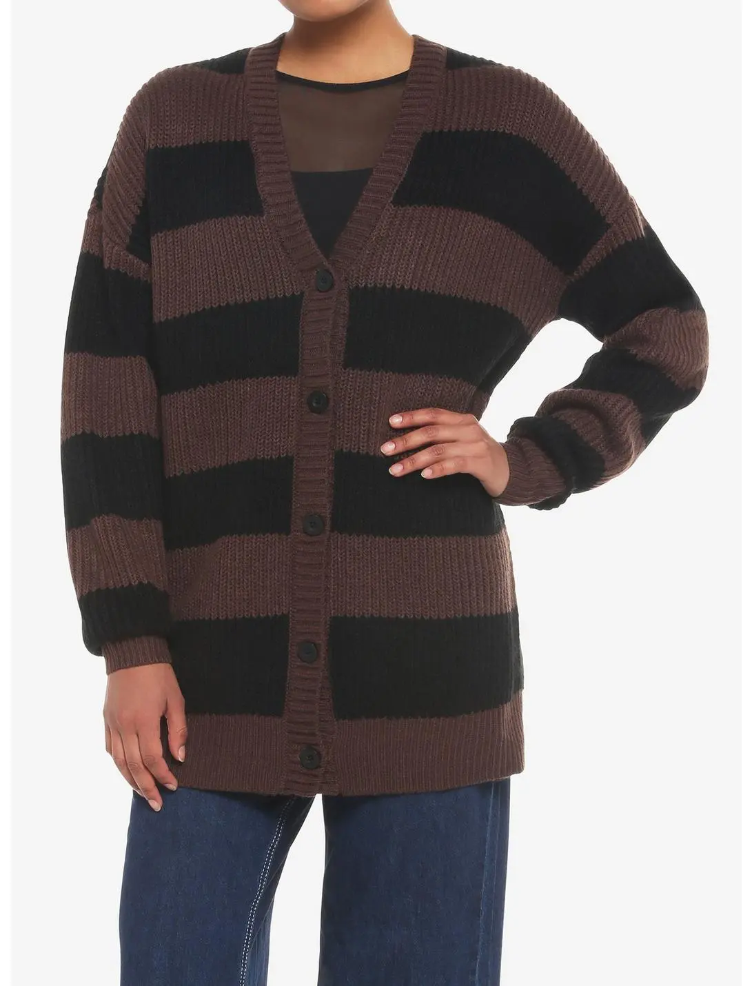 HUNIVERS Black & Brown Stripe Oversize Cardigan 4 HUNIVERS Black & Brown Stripe Oversize Cardigan - Image 2