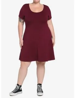 HUNIVERS Burgundy Skater Dress Plus Size -Sweaters And Cardigans Sales 18984520 av1