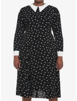 HUNIVERS Wednesday Icons Collar Long-Sleeve Dress Plus Size