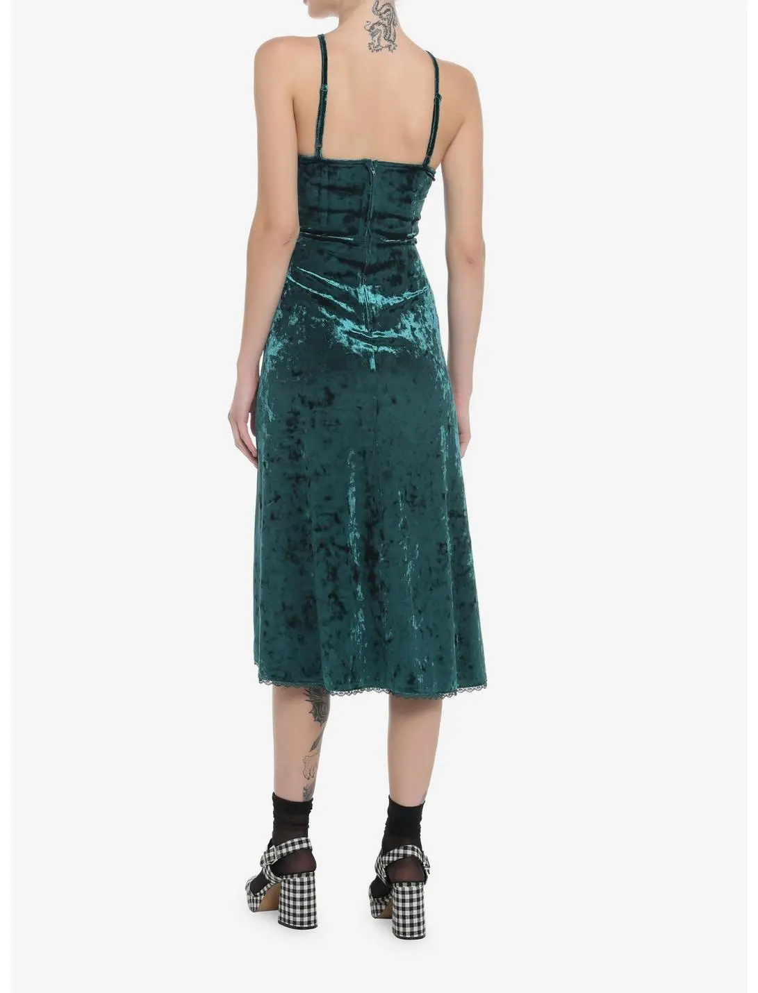 HUNIVERS Green Velvet Midi Slip Dress 5 HUNIVERS Green Velvet Midi Slip Dress - Image 3