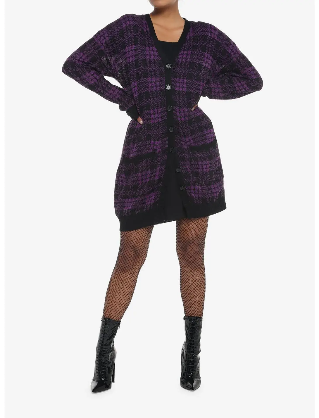 HUNIVERS Purple & Black Plaid Oversized Cardigan 4 HUNIVERS Purple & Black Plaid Oversized Cardigan - Image 2