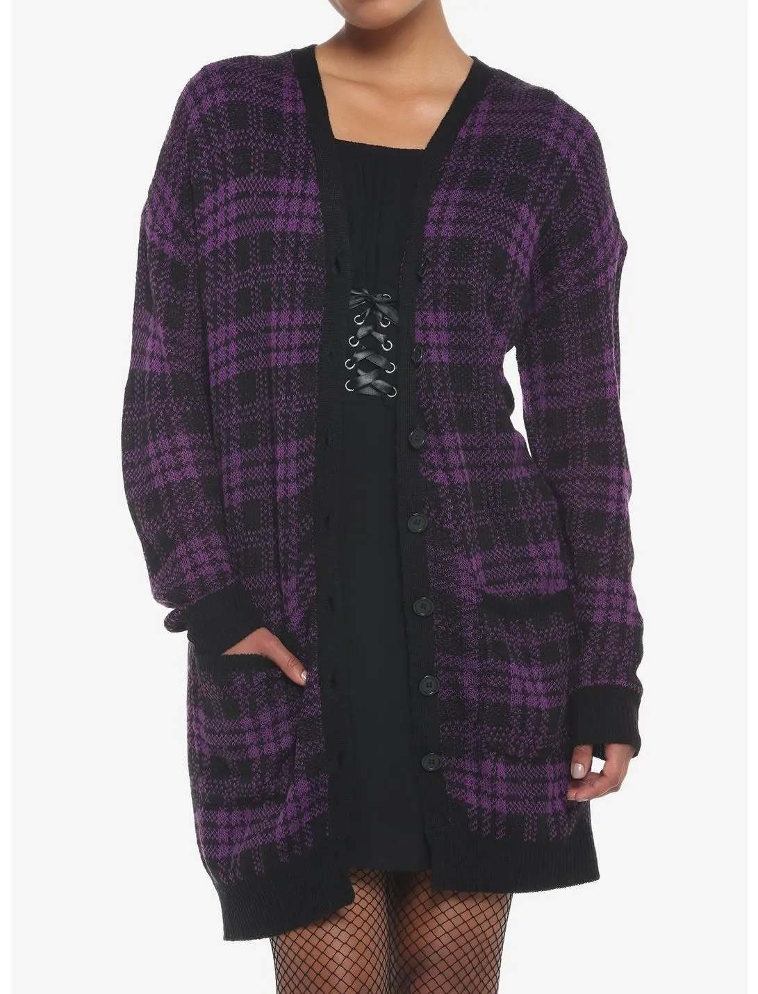 HUNIVERS Purple & Black Plaid Oversized Cardigan 3 HUNIVERS Purple & Black Plaid Oversized Cardigan