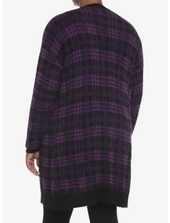 HUNIVERS Purple & Black Plaid Oversized Cardigan Plus Size -Sweaters And Cardigans Sales 19355966 av2