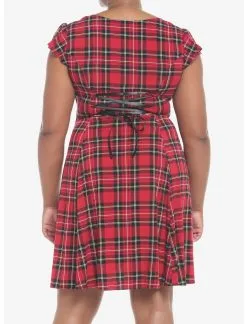 HUNIVERS Red Plaid Retro Sweetheart Dress Plus Size -Sweaters And Cardigans Sales 19356115 av2