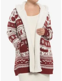 HUNIVERS Harry Potter Fair Isle Sherpa Open Cardigan Sweater Plus Size