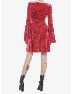 Red Crushed Velvet Bell Sleeve Mini Dress 7 Red Crushed Velvet Bell Sleeve Mini Dress -Sweaters And Cardigans Sales 19543639 av2