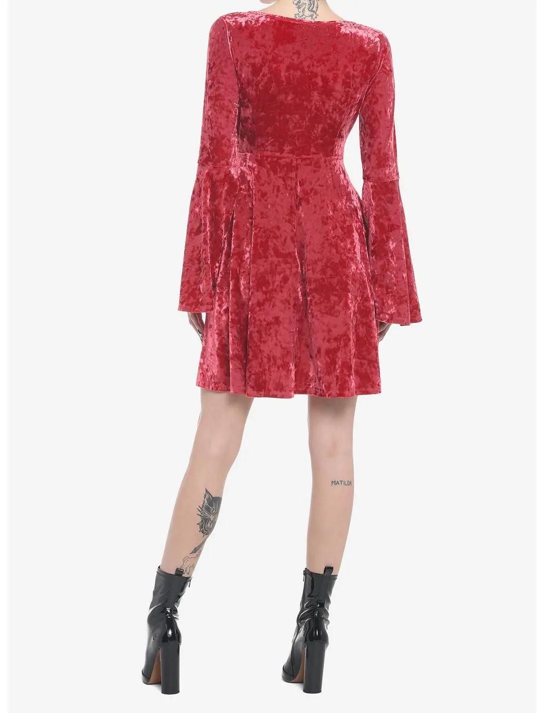 Red Crushed Velvet Bell Sleeve Mini Dress 5 Red Crushed Velvet Bell Sleeve Mini Dress - Image 3