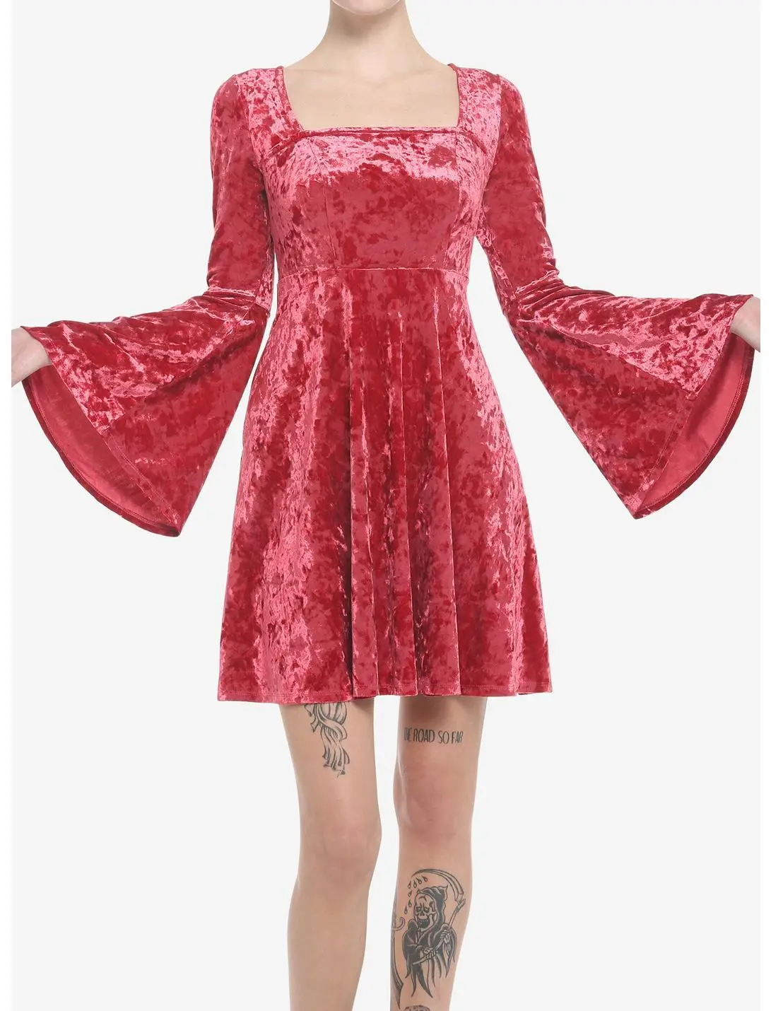 Red Crushed Velvet Bell Sleeve Mini Dress 3 Red Crushed Velvet Bell Sleeve Mini Dress