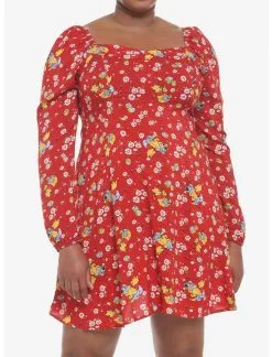 HUNIVERS Disney Winnie The Pooh Floral Long-Sleeve Dress Plus Size