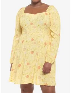 HUNIVERS Disney Beauty And The Beast Floral Long-Sleeve Dress Plus Size