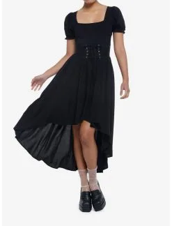Sweaters And Cardigans Sales 23 Black Babydoll Lace-Up Midi Dress