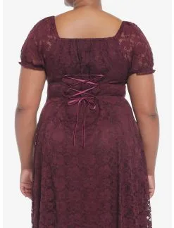 Burgundy Floral Lace Midi Dress Plus Size -Sweaters And Cardigans Sales 19801227 av2