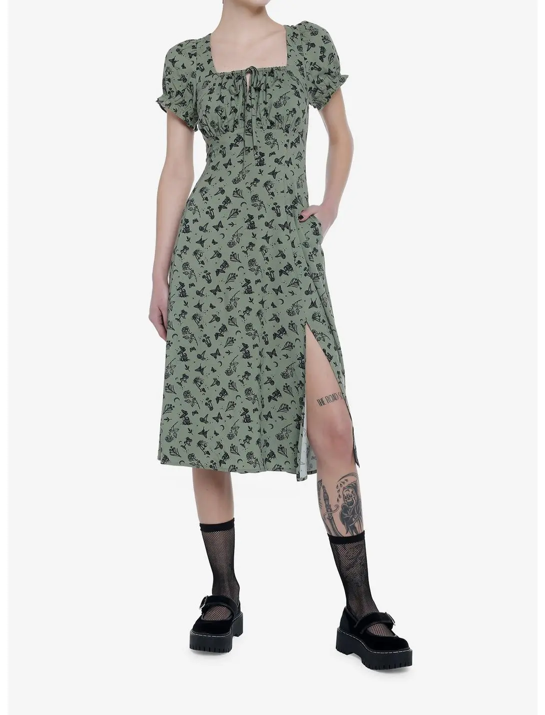 Green Butterfly Mushroom Empire Midi Dress 4 Green Butterfly Mushroom Empire Midi Dress - Image 2