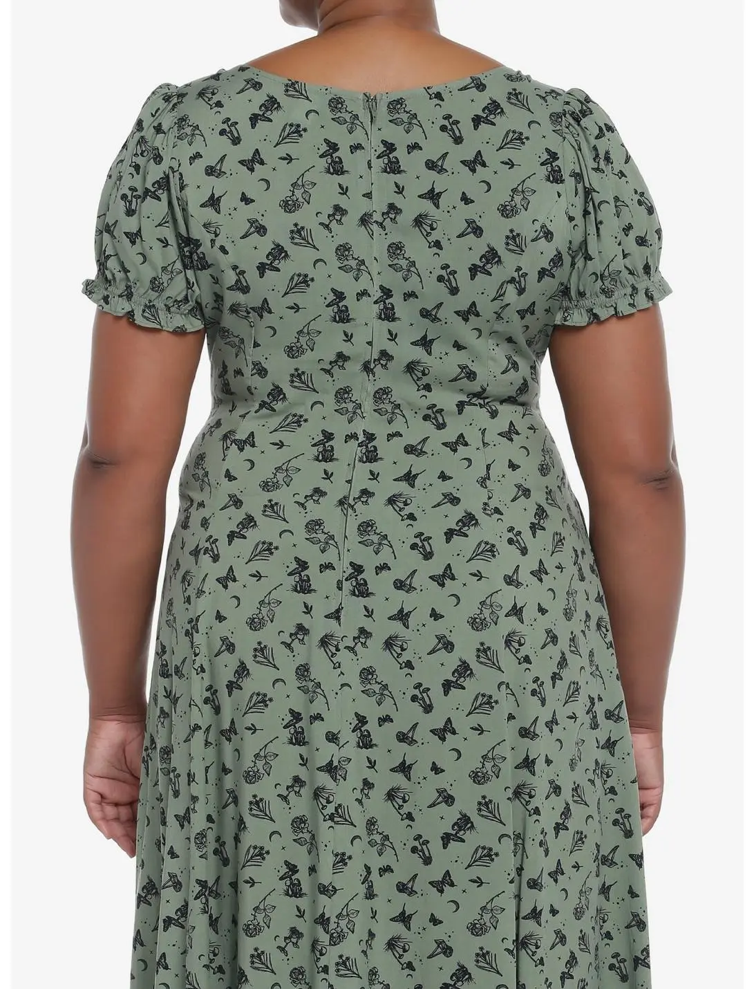 Green Butterfly Mushroom Empire Midi Dress Plus Size 5 Green Butterfly Mushroom Empire Midi Dress Plus Size - Image 3