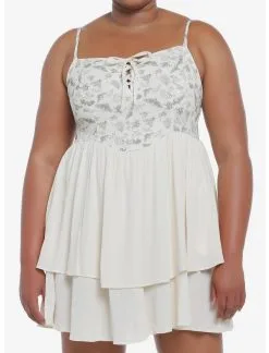 Cottagecore Ivory Strappy Tiered Dress Plus Size