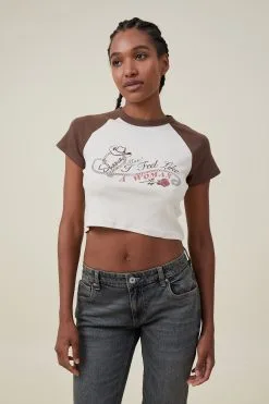 Cotton On Women Micro Fit Rib Raglan Music Graphic Tee